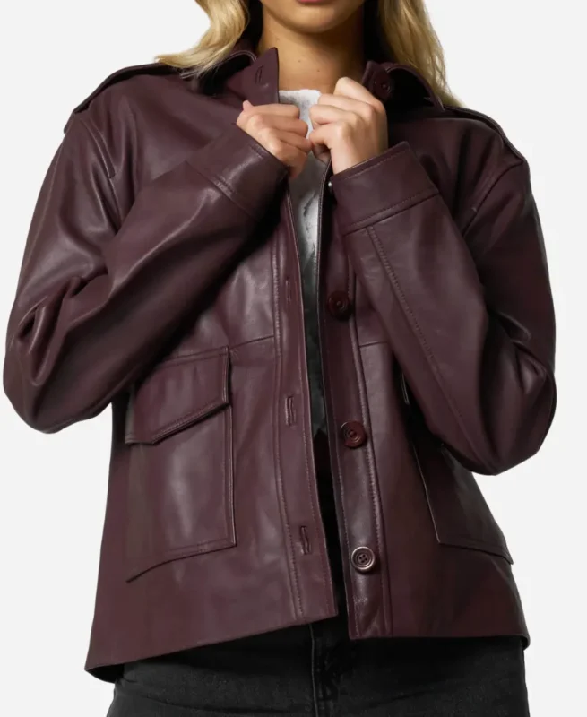 Burgundy Women Leather Jacket