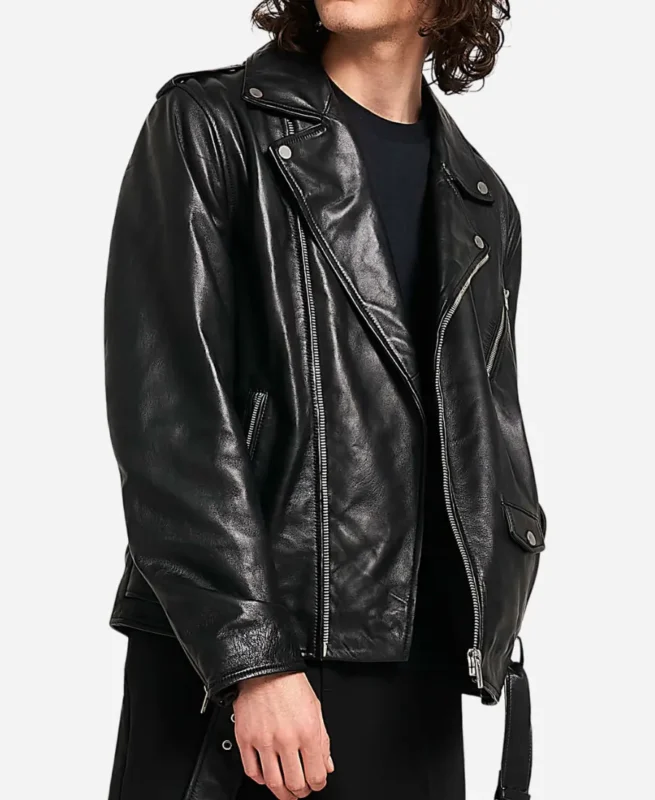 Men’s Belted Leather Biker Jacket