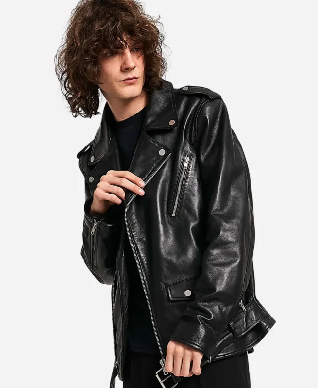Men’s Belted Real Leather Biker Jacket