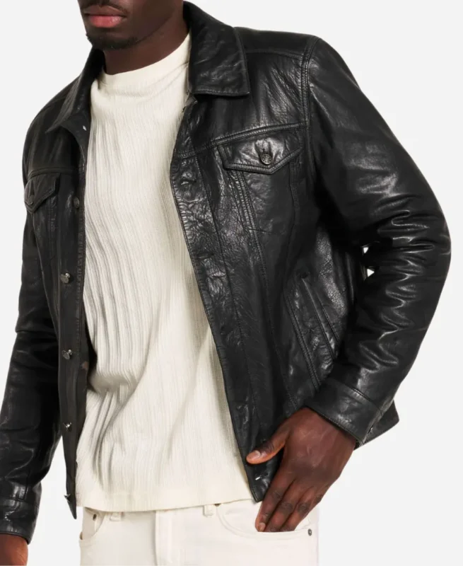 Men’s Real Leather Black Trucker Jacket