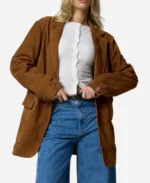 Women’s Oversized Tan Suede Blazer For Sale