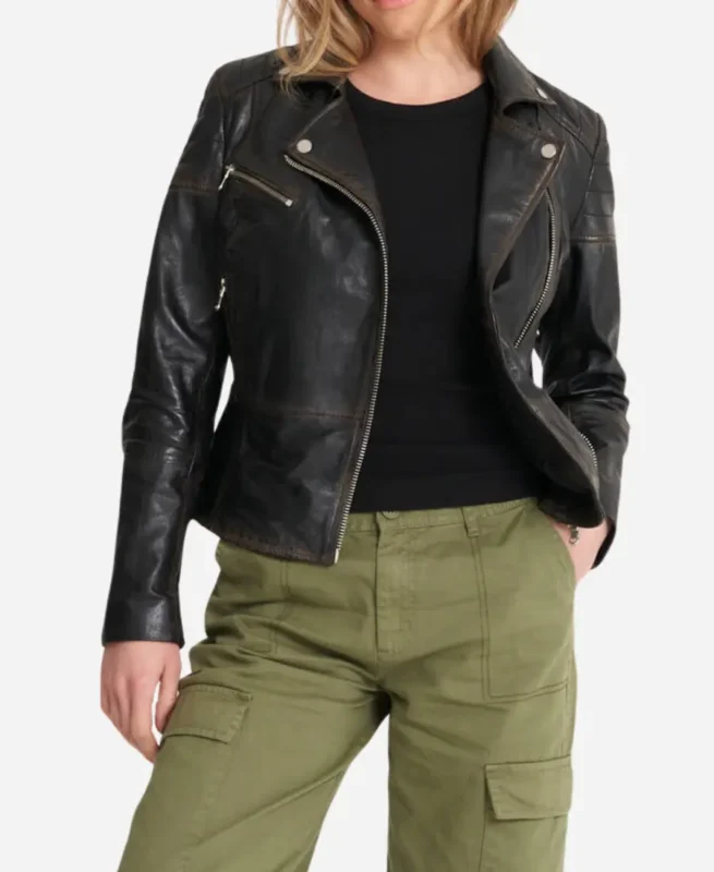 Women’s Washed Leather Biker Jacket