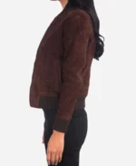 Bliss Brown Suede Bomber Leather Jacket