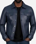 Genuine Leather Blue Biker Jacket