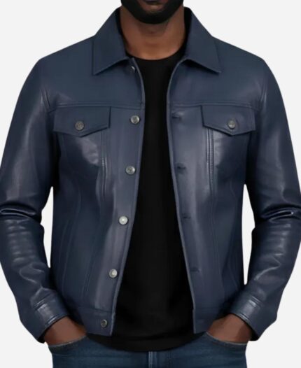 Genuine Leather Blue Biker Jacket
