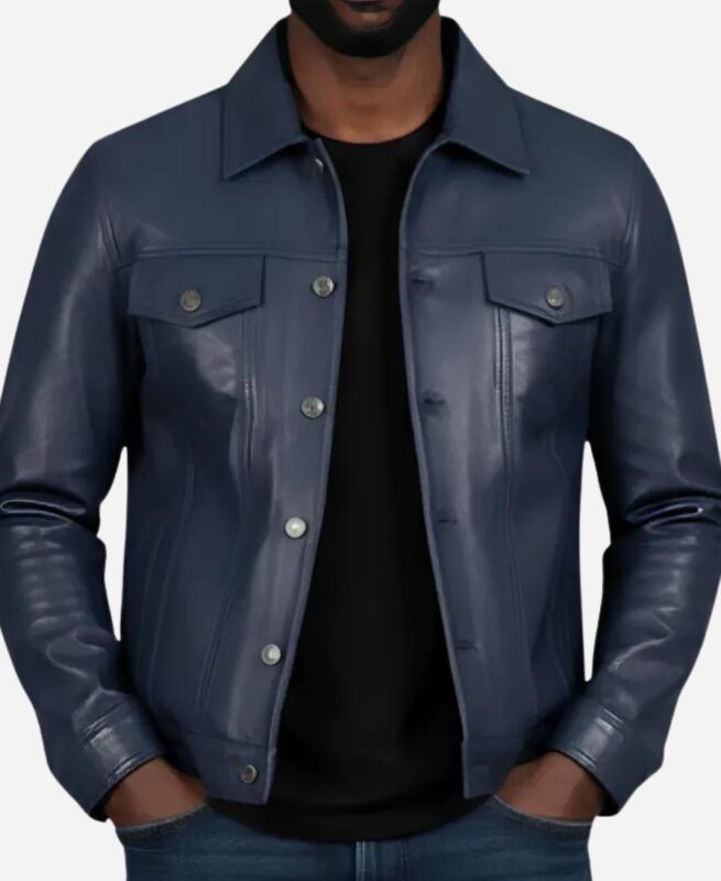 Genuine Leather Blue Biker Jacket
