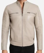 Cafe Racer Beige Leather Jacket