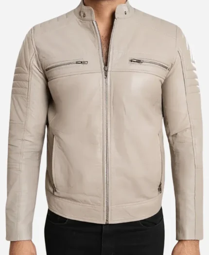 Cafe Racer Beige Leather Jacket