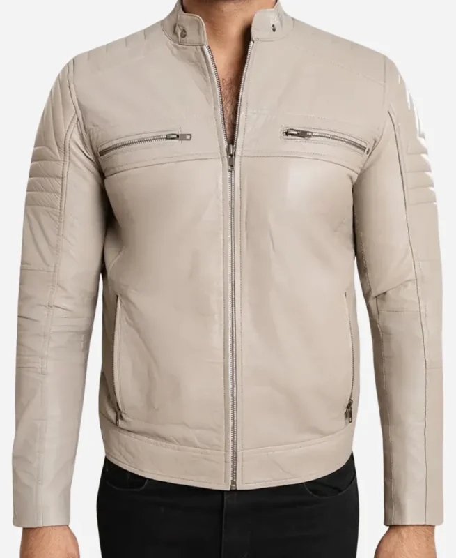 Cafe Racer Beige Leather Jacket