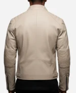 Cafe Racer Beige Leather Jacket For Sale
