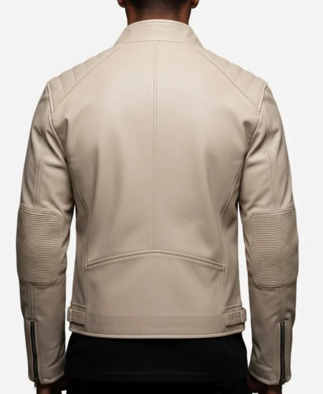 Cafe Racer Beige Leather Jacket For Sale