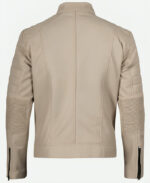 Men Cafe Racer Beige Leathe Jacket