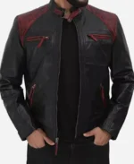 Cafe Racer Black & Maroon Leather Jacket