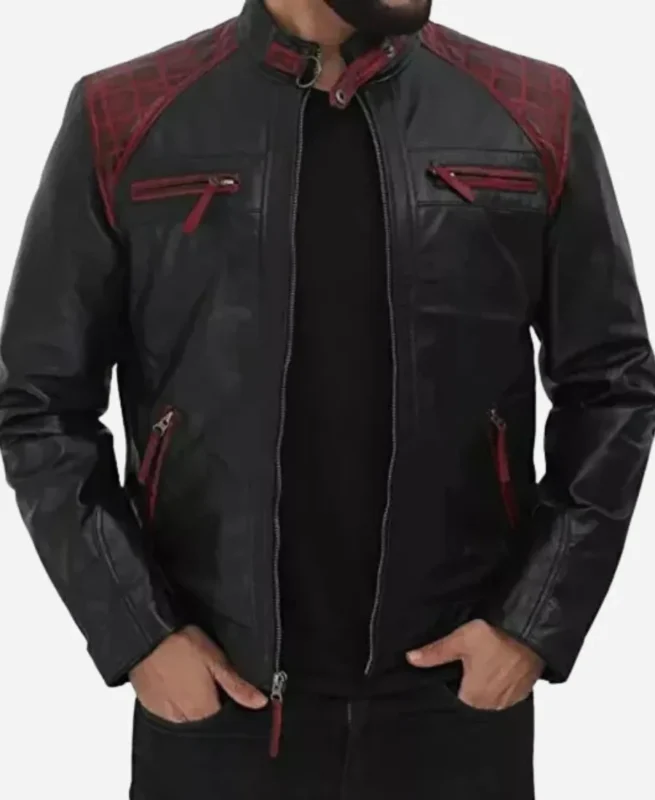 Cafe Racer Black & Maroon Leather Jacket