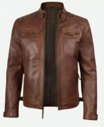 Men Cafe Racer Dark Brown Leather Jacket