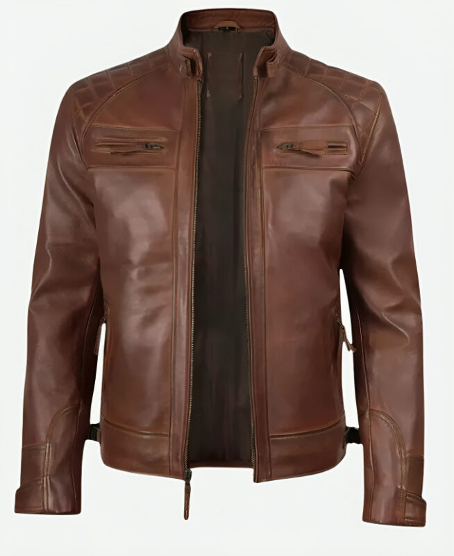 Men Cafe Racer Dark Brown Leather Jacket