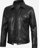 Classic Leather Trucker Jacket Black