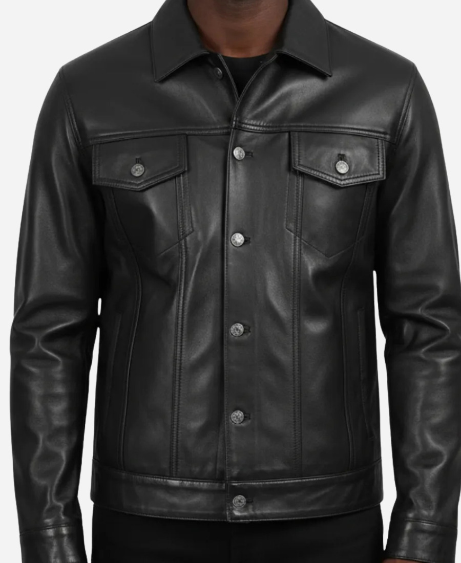 Classic Leather Trucker Jacket Classic Leather Trucker Jacket - Black