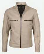 Cafe Racer Beige Leather Jacket for Men
