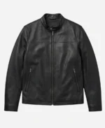 Men Cafe Racer Black Moto Leather Jacket