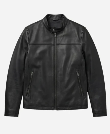 Men Cafe Racer Black Moto Leather Jacket