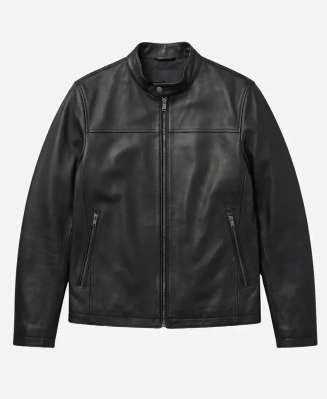 Men Cafe Racer Black Moto Leather Jacket