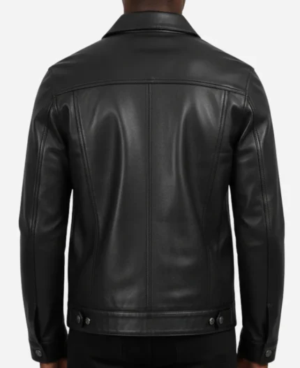 Men Classic Black Leather Trucker Jacket
