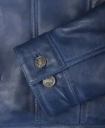 Men Waxed Leather Trucker Jacket – Blue