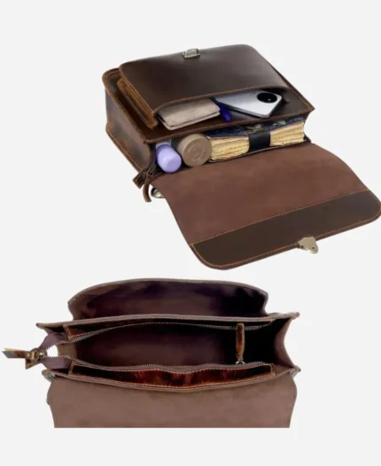 Men's Premium Brown Full Grain Leather Crossbody Bag - For Sale