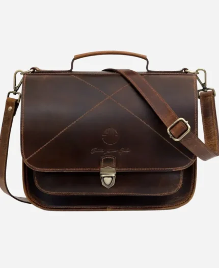 Premium Brown Full Grain Leather Crossbody Bag