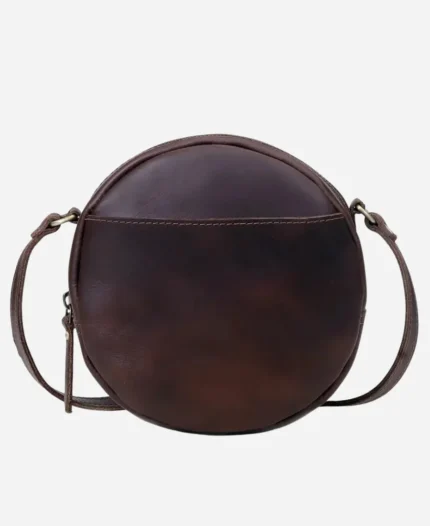 Round Brown Leather Crossbody Bag