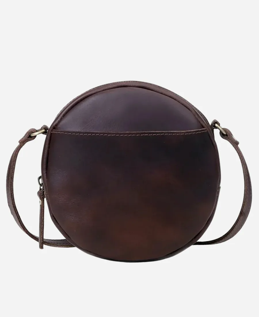Round Brown Leather Crossbody Bag Round Brown Leather Crossbody Bag
