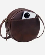 Round Circle Brown Leather Crossbody Bag
