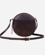 Round Circle Leather Crossbody Bag - Brown