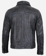 Stylish Washed Black Leather Trucker Jacket For Men