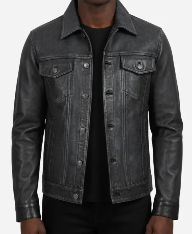 Stylish Washed Leather Trucker Jacket