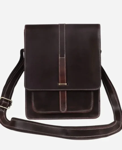 Unisex Luxury Brown Leather Shoulder Sling Crossbody Bag - For Sale