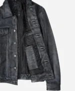 Washed Leather Trucker Jacket For Men