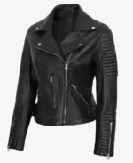 Women Biker Leather Jacket - Black