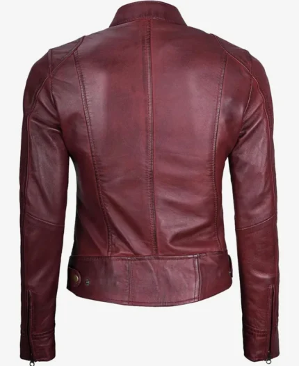 Women Burgundy Biker Style Jacket