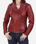 Women Leather Biker Style Jacket - Red
