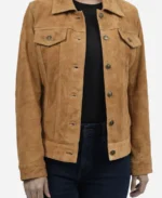 Women Light Brown Suede Trucker Jacket - Sale