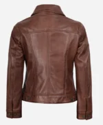 Women Trucker Leather Jacket - Brown