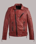 Motorbike Riding Red  Leather Biker Jacket