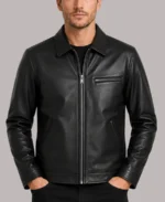 Men's Casual Workwear Black Bomber Leather Jacket