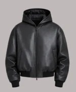 Men's Faux Leather Hooded Bomber Jacket