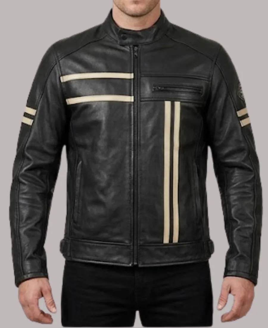 Cafe Racer Black Retro Biker Leather Jacket Men's Cafe Racer Black Leather Jacket