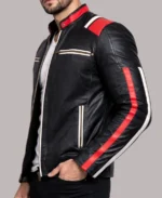 Men's Retro Black Striped Motorcycle Leather Jacket