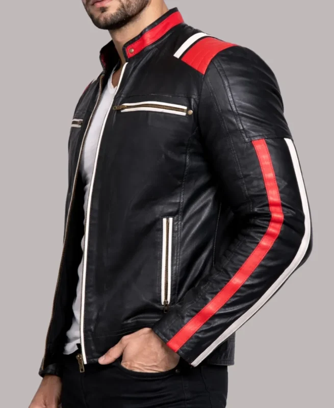 Men's Retro Black Striped Motorcycle Leather Jacket
