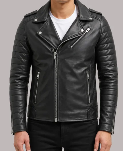 Men’s Cain fitted Black Leather Jacket